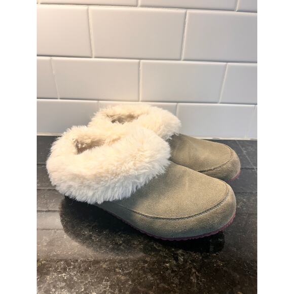 Sorel Go Coffee Run Women's Suede Faux Fur Slip-On Slippers Greyish Tan Size  7 - Picture 2 of 11